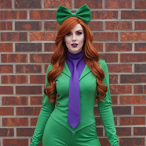 Woman in Green Riddler Costume with Red Hair