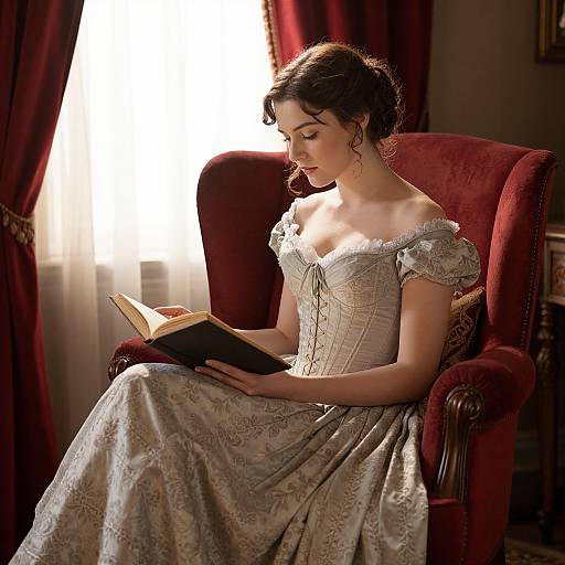 Vintage Elegance Reading in Sunlit Room