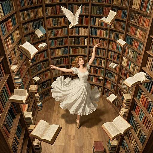 Whimsical Gravity-Defying Library Scene