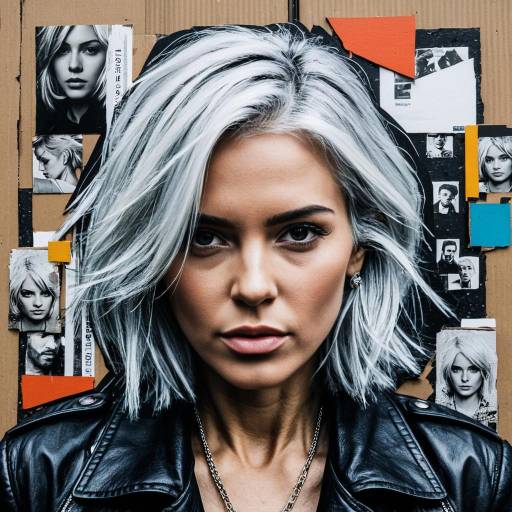 Edgy Silver-Haired Woman With Collage Background