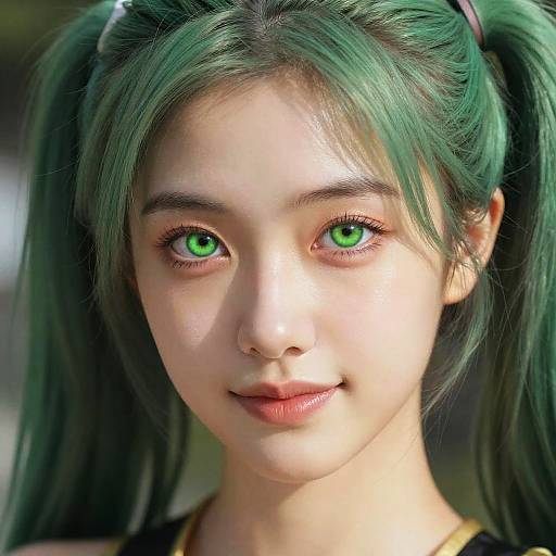 Young Woman with Green Hair and Eyes