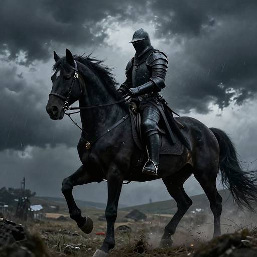 Dark Knight Riding Stormy Black Horse