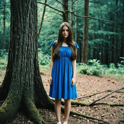 Girl in Blue Dress Among Trees