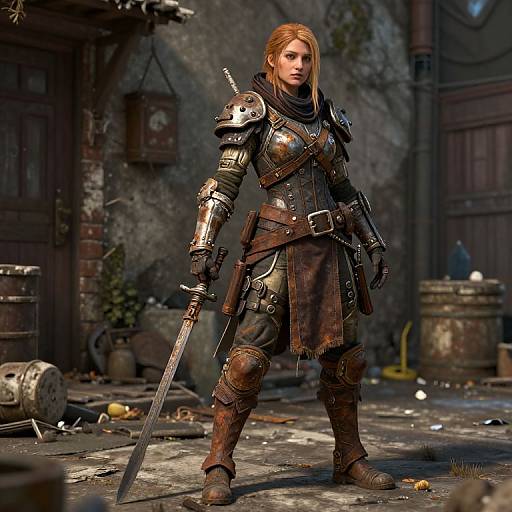 Ultrarealistic Rustpunk Street Warrior Girl