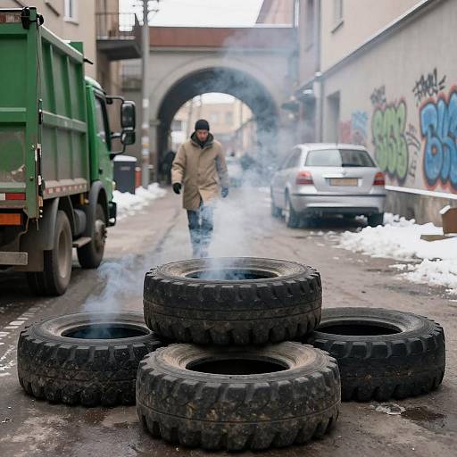 Urban Alleyway with Smoke and Graffiti