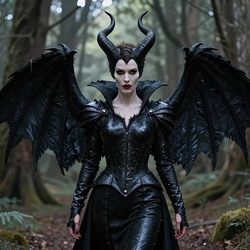 Female Demon Queen in Black Leather Armor with Wings