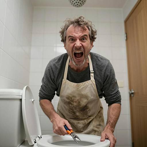 Disheveled Man Screaming in Bathroom