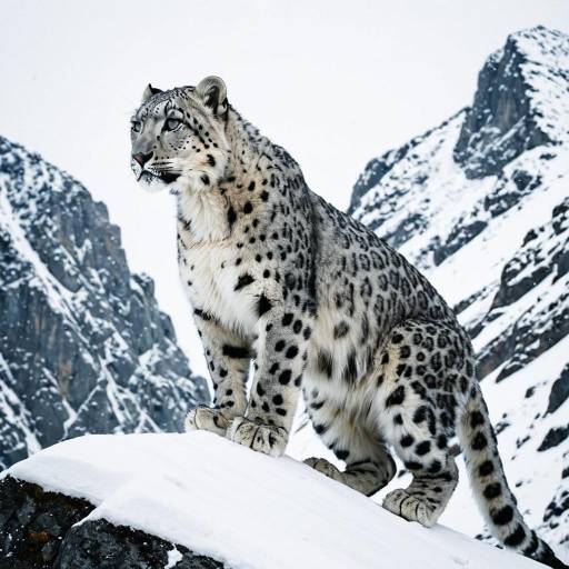 Majestic Snow Leopard on Snowy Cliff Majestic Snow Leopard on Snowy Cliff
