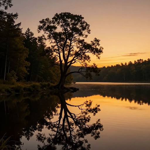 Surreal Dusk Landscape with Ancient Tree