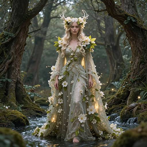 Mythical Forest Guardian in Blossoms