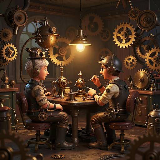 Whimsical Steampunk Inventor's Workshop
