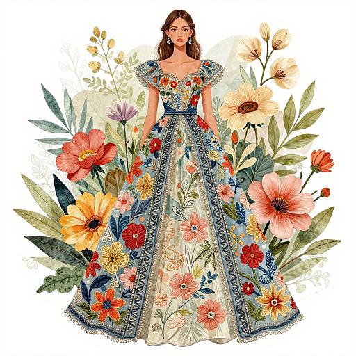 Elegant Floral Gown Fashion Illustration