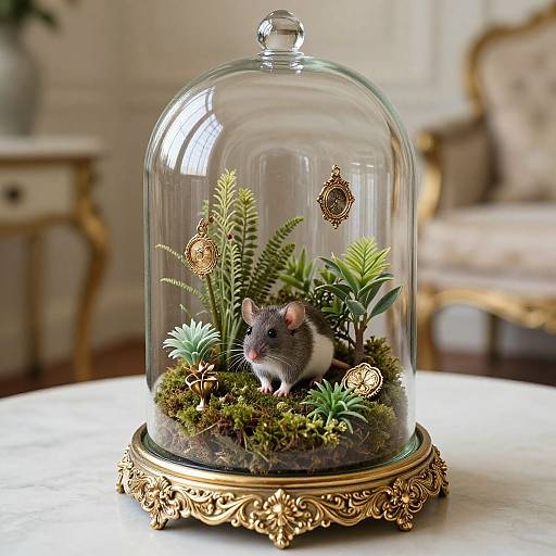 Mouse in Ornate Glass Dome