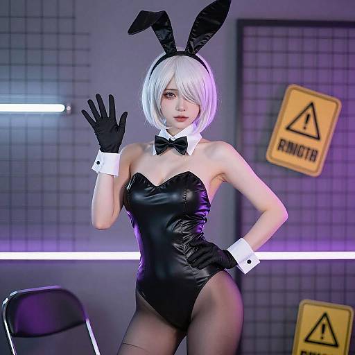 Neon Bunny-Eared Woman CGI Portrait