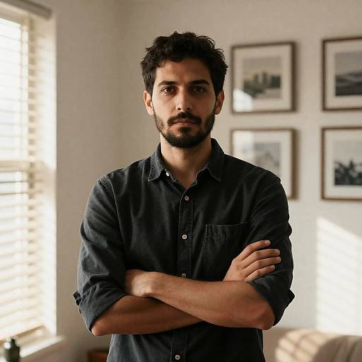 Intense Man in Sunlit Room