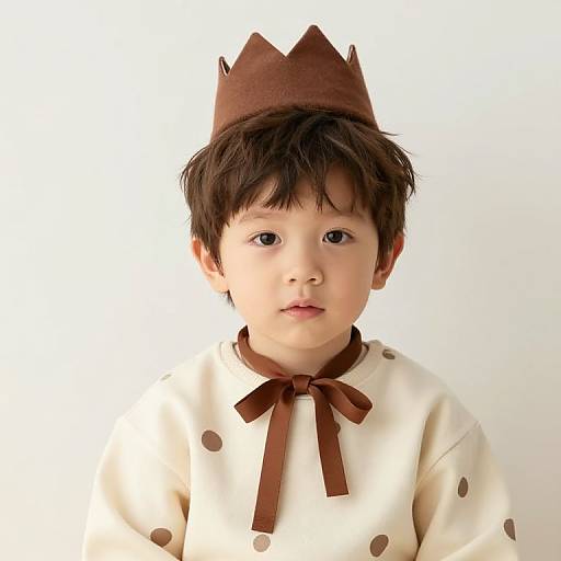 Boy with Brown Crown and Polka Dot Outfit