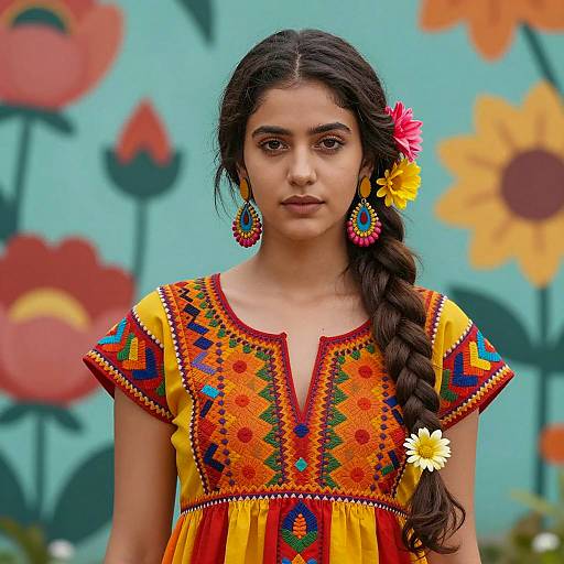 Vibrant Portrait of a Floral Beauty