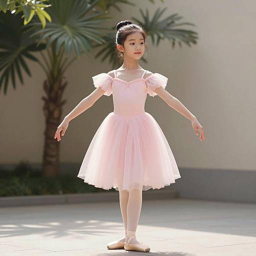 Young Girl in Pink Ballet Dress Outdoors