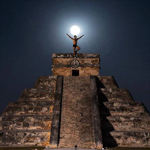 Moonlit Acrobat on Ancient Ziggurat