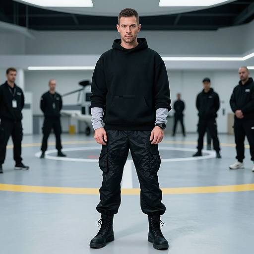 Tactical Man at Modern Helipad