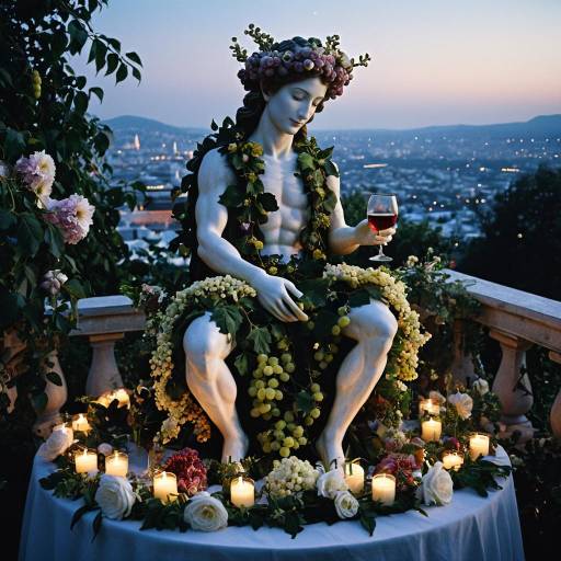 Statue of Dionysus with Wine Glass on Garden Terrace