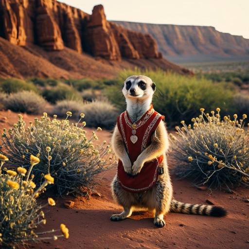 Serene Meerkat in Folkloric Desert Attire