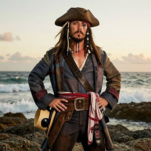 Confident Pirate on Rugged Shoreline
