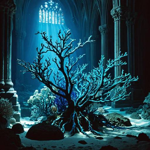 Submerged Cathedral with Bioluminescent Coral