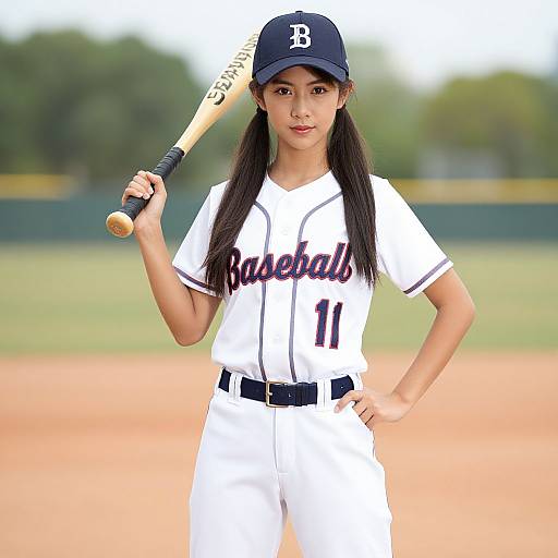 Young Female Baseball Player Posing with Bat