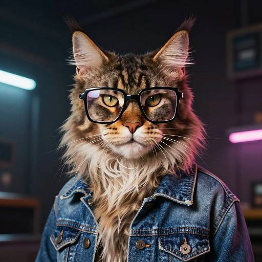 Maine Coon Cat in Synthwave Style