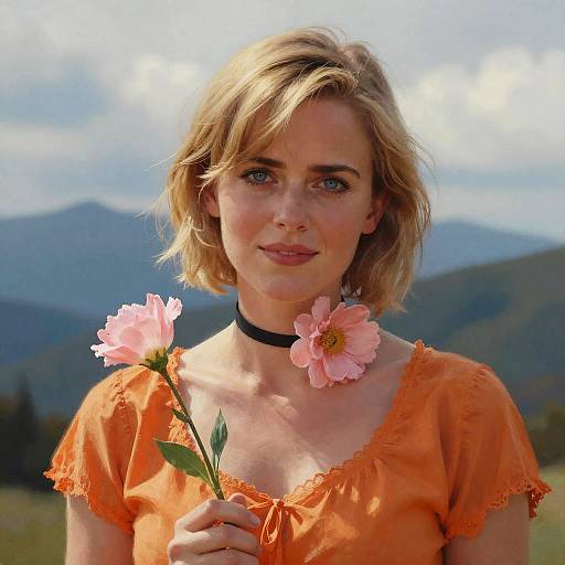 Blonde Woman Holding Pink Flower Outdoors