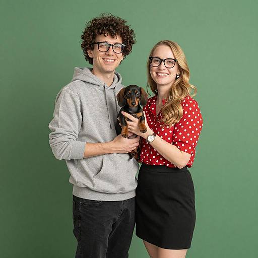 Couple with Dachshund Puppy Portrait