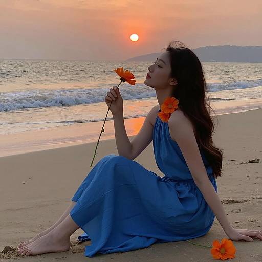 Romantic Sunset Beach Scene with Woman
