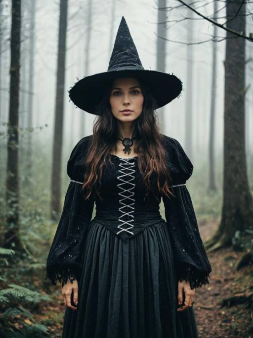 Enchanting Woodland Witch in Misty Forest