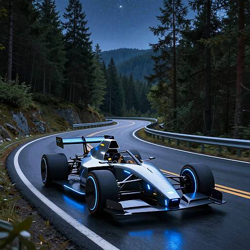 Futuristic Bullet on Starry Mountain Road