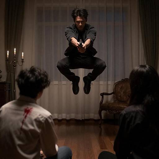 Dramatic Mid-Jump Action Scene