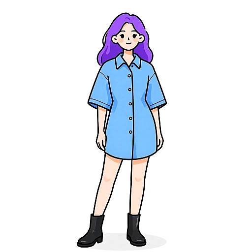 Minimalist Woman in Light Blue Shirt Dress