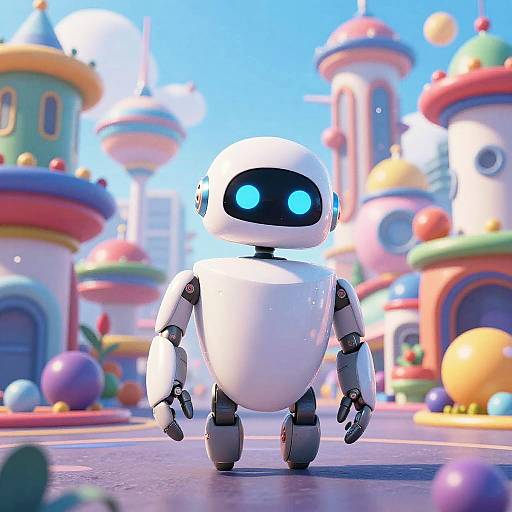 Whimsical Robot in Vibrant Futuristic City