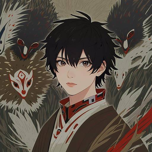 Illustration of Ashitaka, mononoke hime in the style of Rune (dualhart)