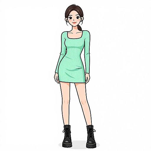 Woman in Mint Green Ribbed Mini Dress