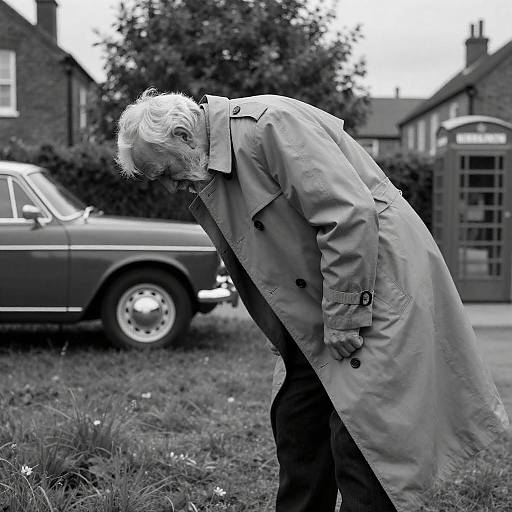 Elderly Man in Trench Coat Scene