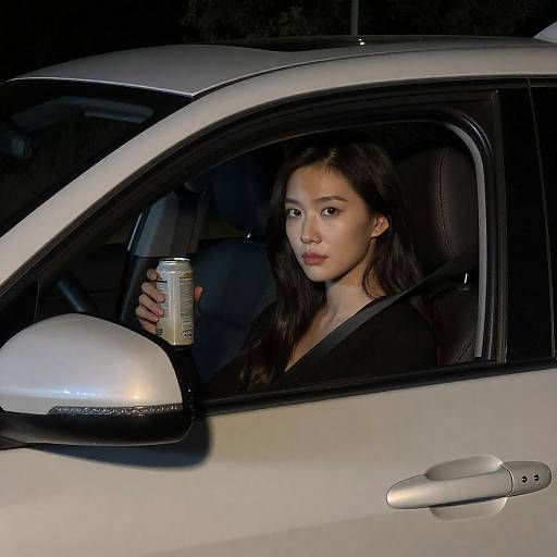 Woman in Silver Car at Night