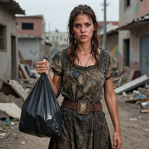 Dystopian Woman in Slum Alley