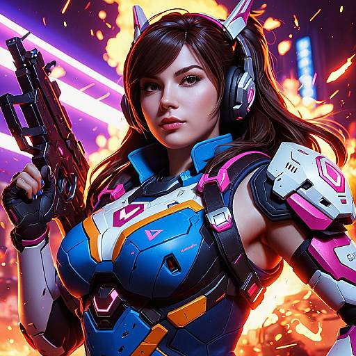 3D Overwatch Hero D.Va in Futuristic Combat Armor