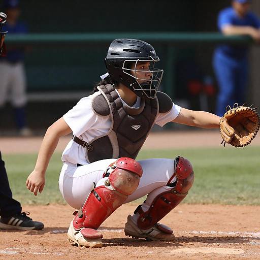 Female Baseball Catcher in Action