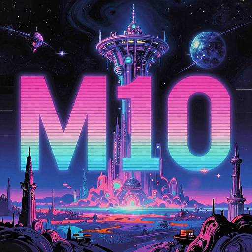 Neon-lit sci-fi cityscape with towering 