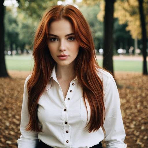 Portrait of Young Woman with Red Hair in Park