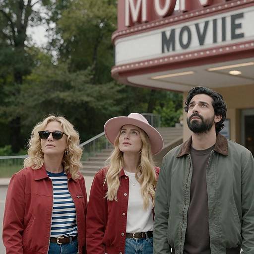 Three People Outside Movie Theater