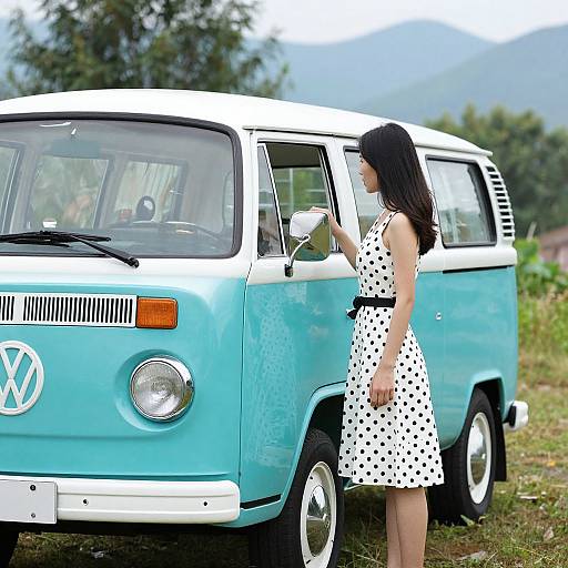 Retro Turquoise Volkswagen with Woman