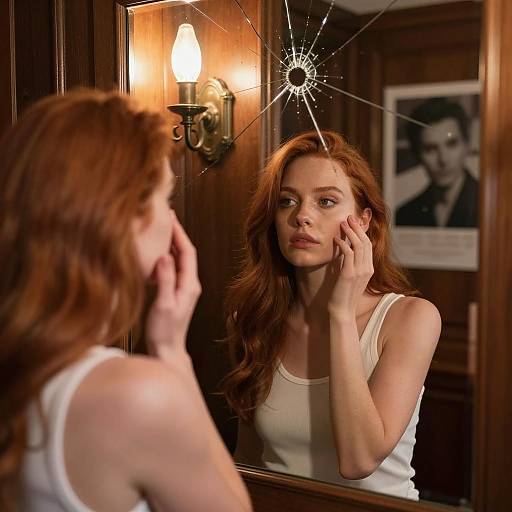 Woman Looking in Cracked Mirror